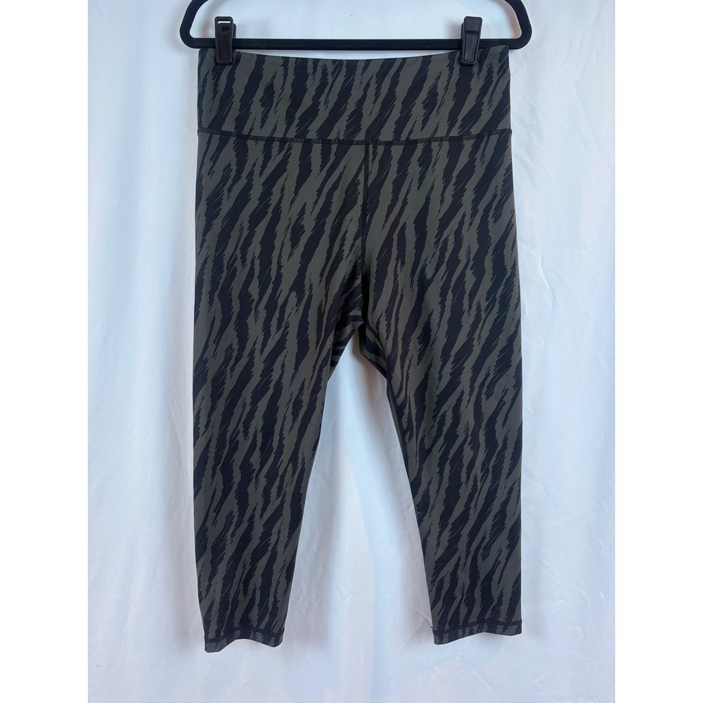 ZYIA Active High Rise Crop Legging Olive Green Black Stripe Abstract Print 14/16